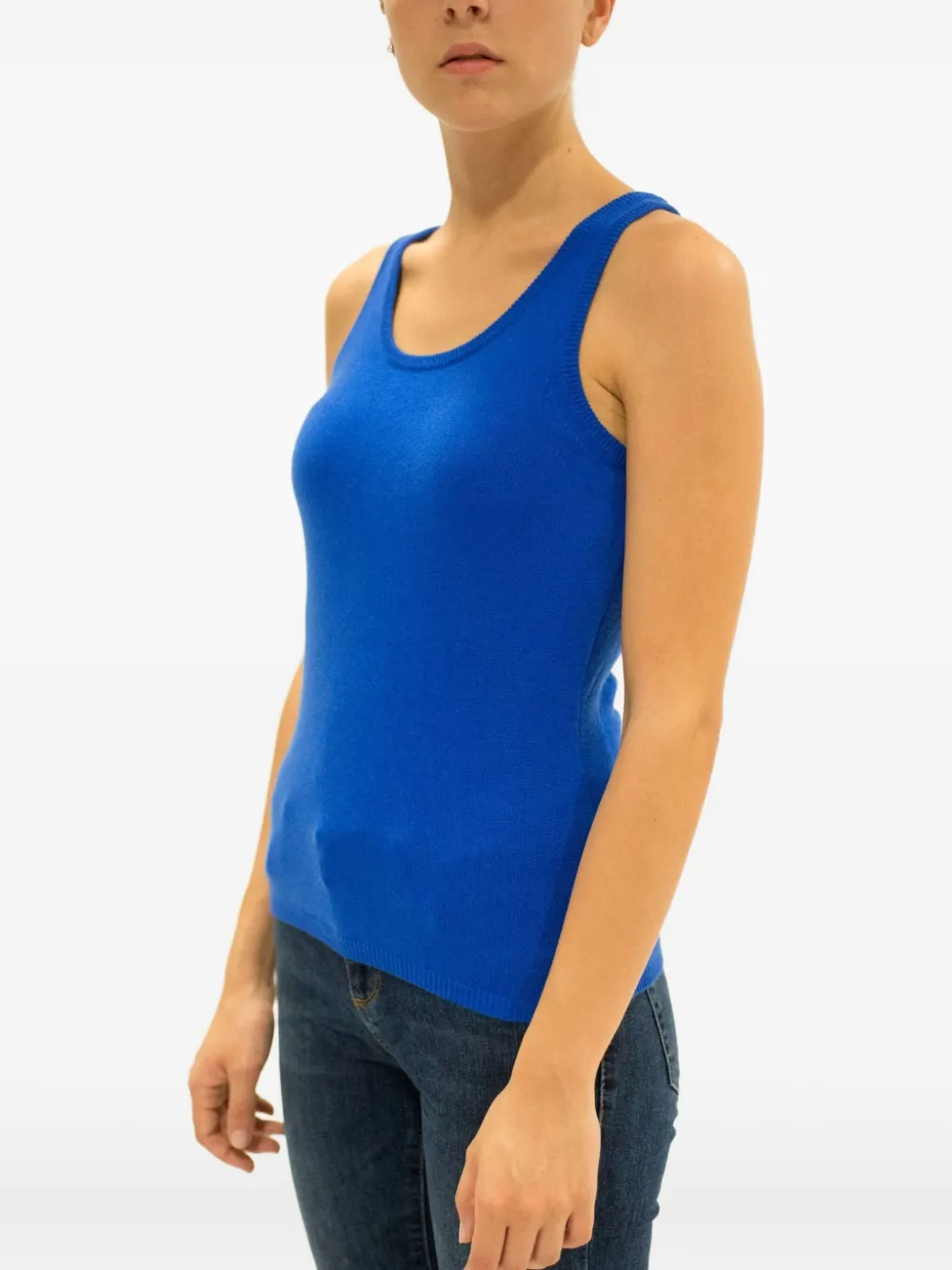 La Rose Scoop-neck Knitted Tank Top In Blue