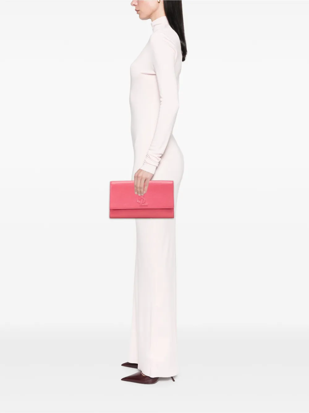 Pre-owned Saint Laurent 2000-2012 Large Leather Belle De Jour Clutch Bag In Pink
