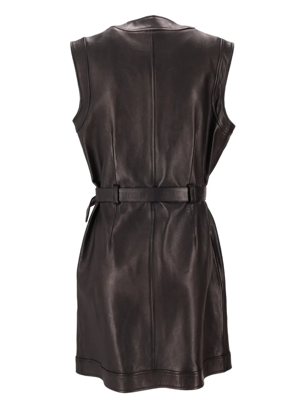LA ROSE buttoned belted leather dress - Zwart
