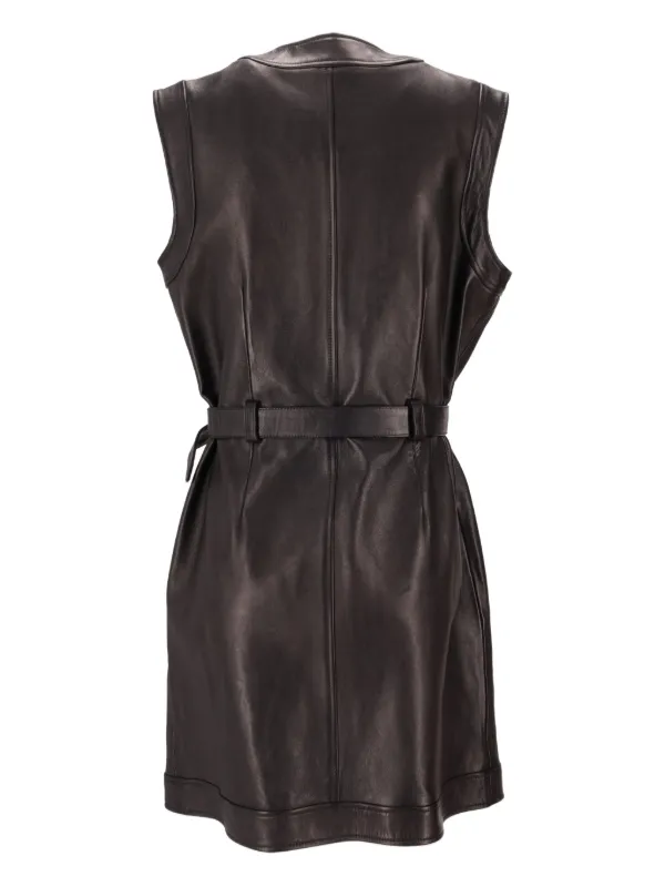 LA ROSE Buttoned Belted Leather Dress | Black | FARFETCH ID