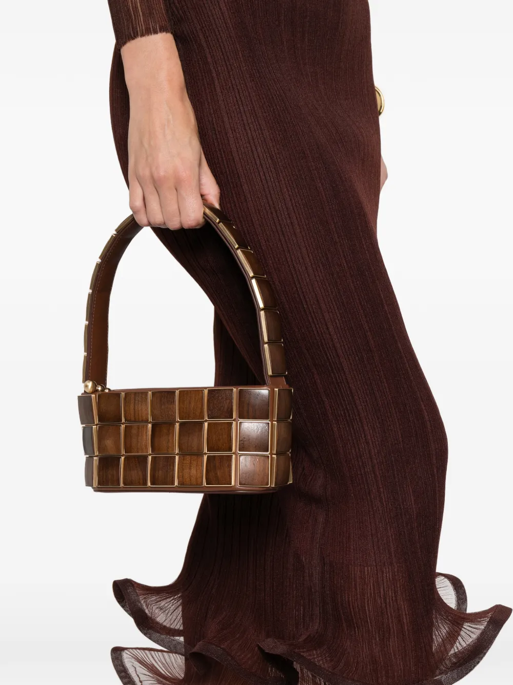 Cult Gaia Romy panelled-wood shoulder bag - Bruin