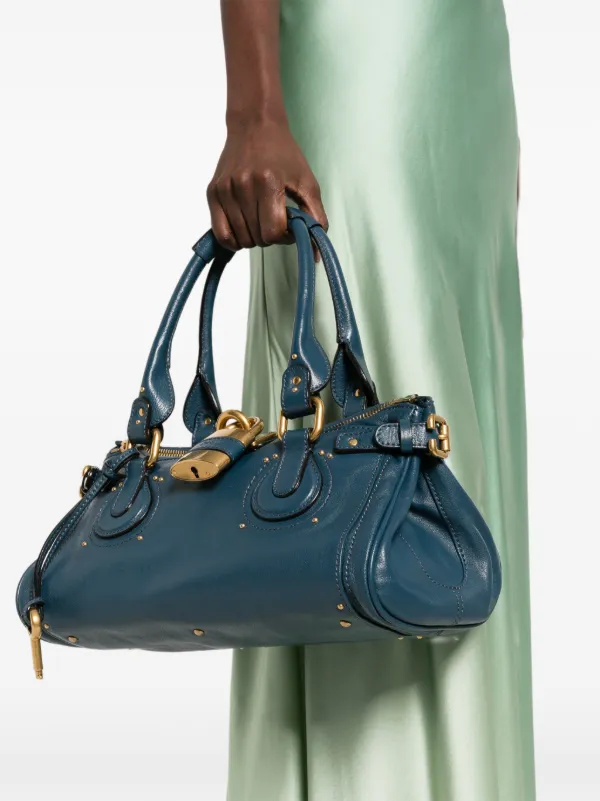 Chloé Paddington Grained Leather Shoulder Bag | Blue | FARFETCH SG