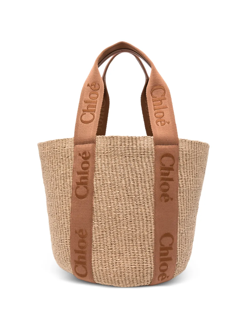 Chloé Large Woody raffia logo tote bag - Toni neutri