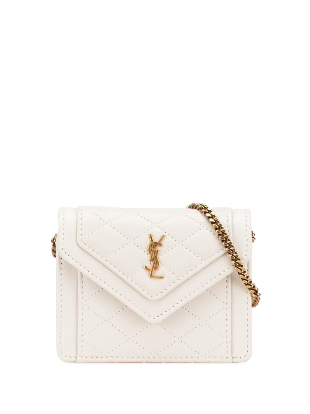 Pre-owned Saint Laurent 2022 Micro Quilted Lambskin Monogram Gaby Crossbody Bag In White