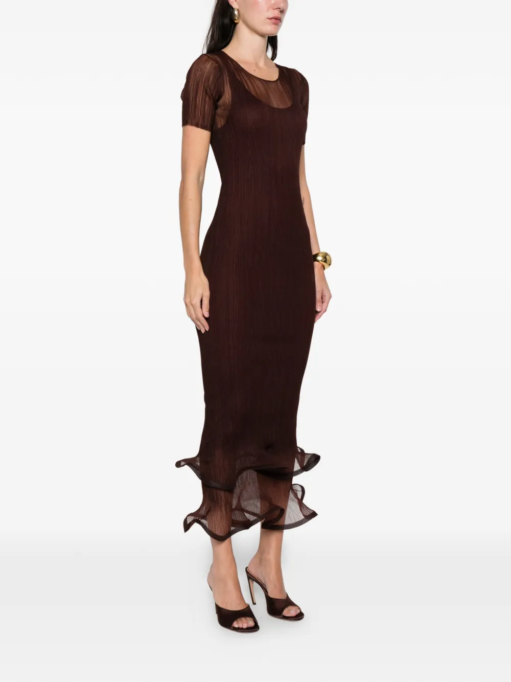 Simkhai Selena Bodycon Ruffle Midi Dress In Brown