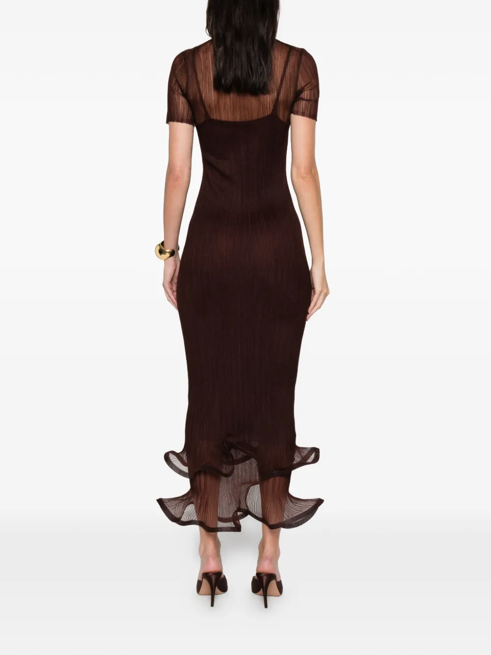 Simkhai Selena Bodycon Ruffle Midi Dress In Brown
