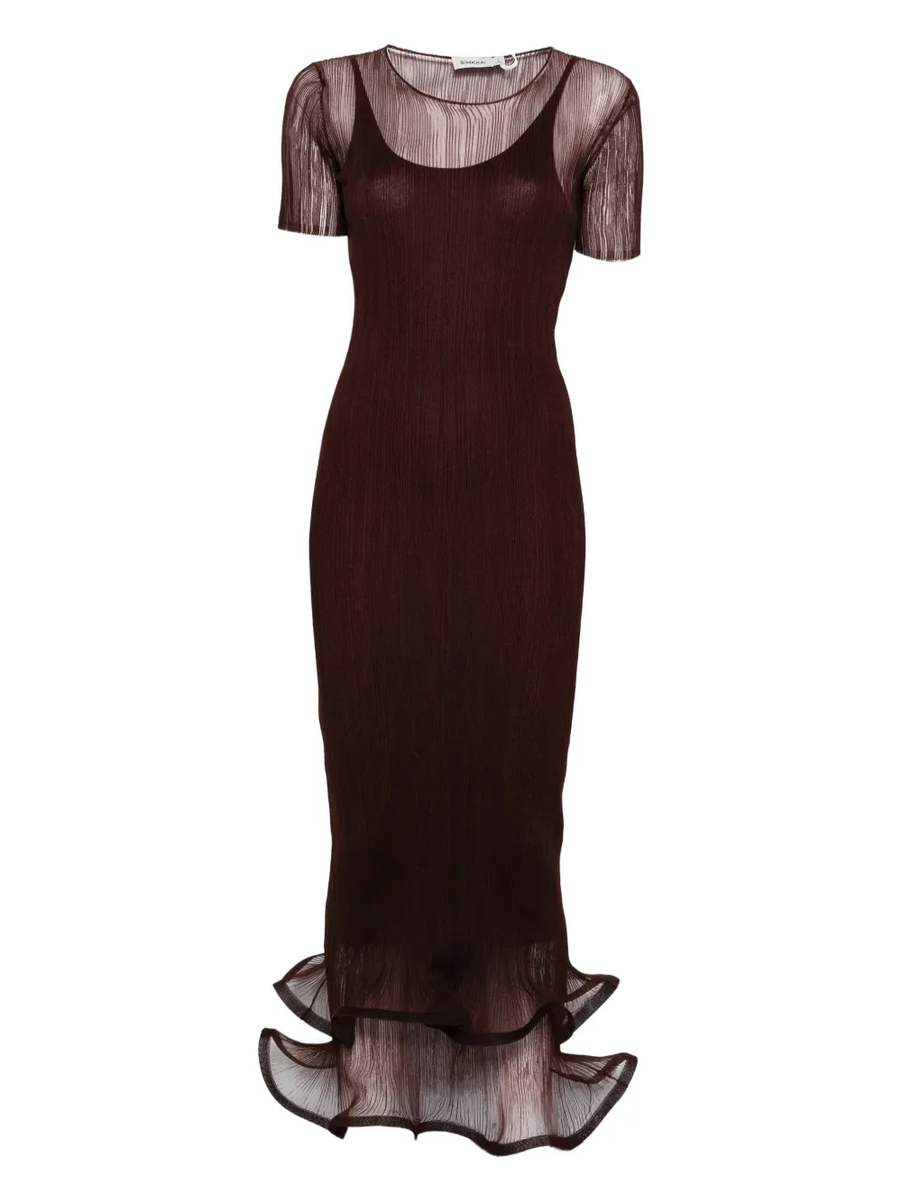 Simkhai Selena Bodycon Ruffle Midi Dress In Brown