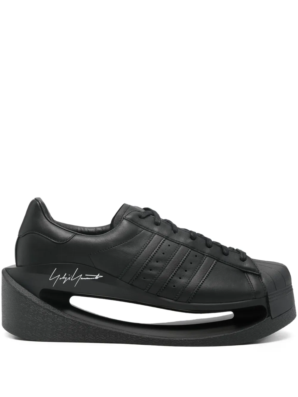 Y-3 Leren sneakers met plateauzool Zwart