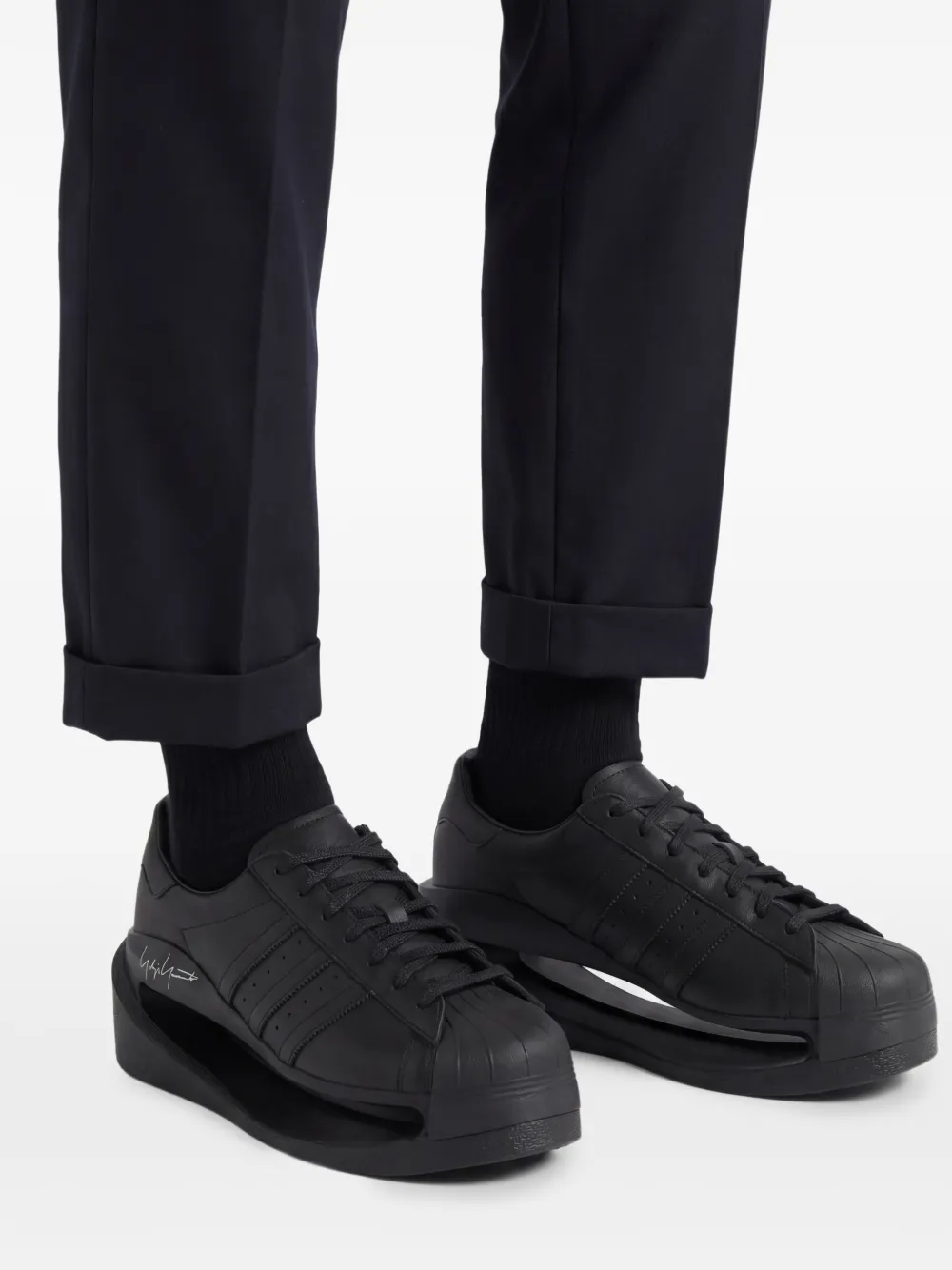Y-3 Leren sneakers met plateauzool Zwart