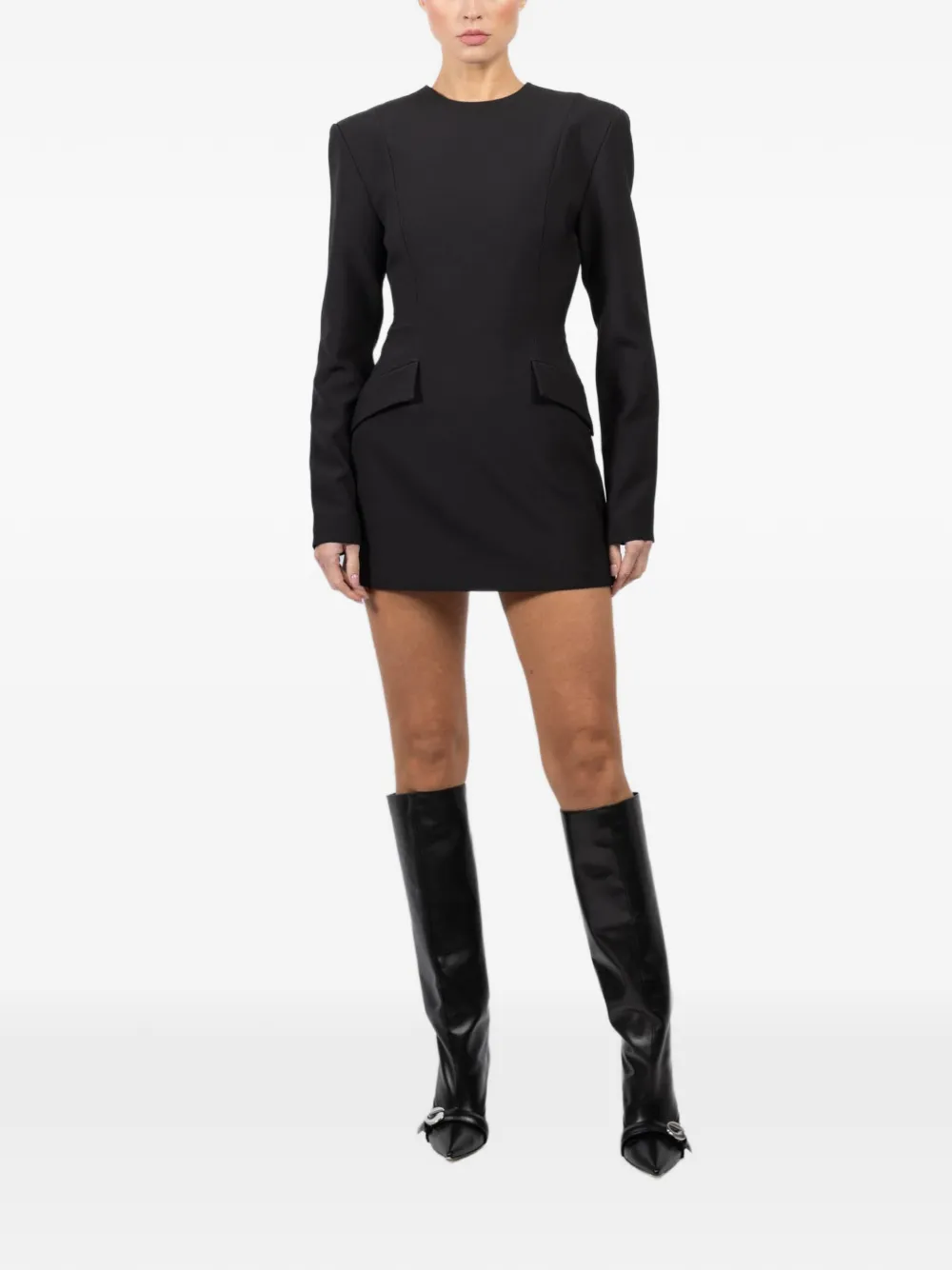 Ronny Kobo Alana padded-shoulder long-sleeve mini dress - Nero