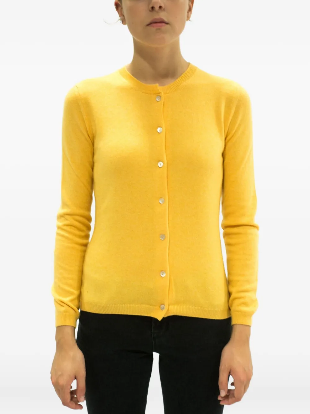 La Rose Buttoned Cashmere Cardigan In Yellow