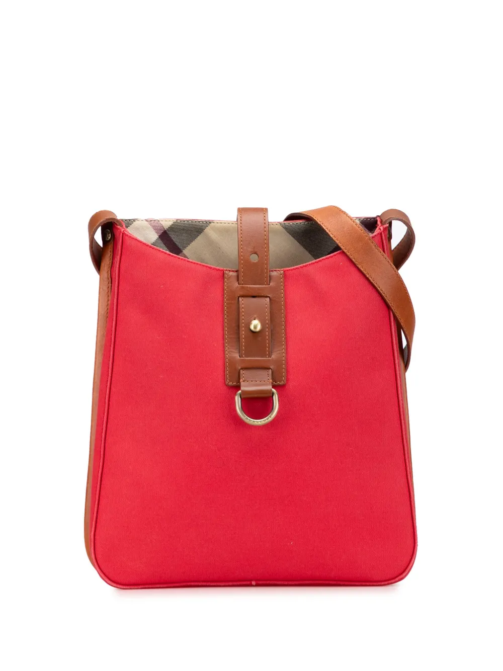 Pre-owned Burberry 2000-2017 Supernova Check Trimmed Canvas Crossbody Bag In Red
