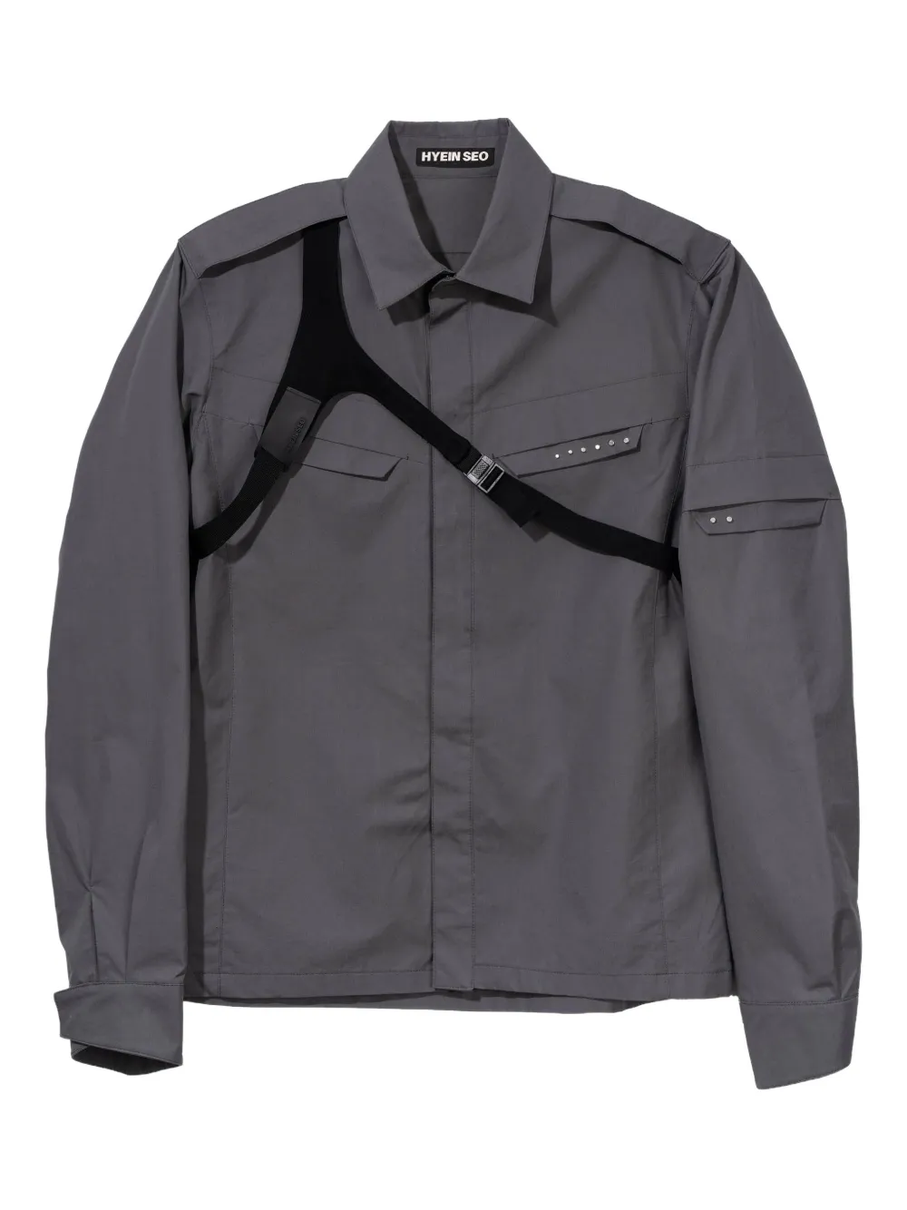 Hyein Seo Shoulder-strap Studded Shirt In Gray