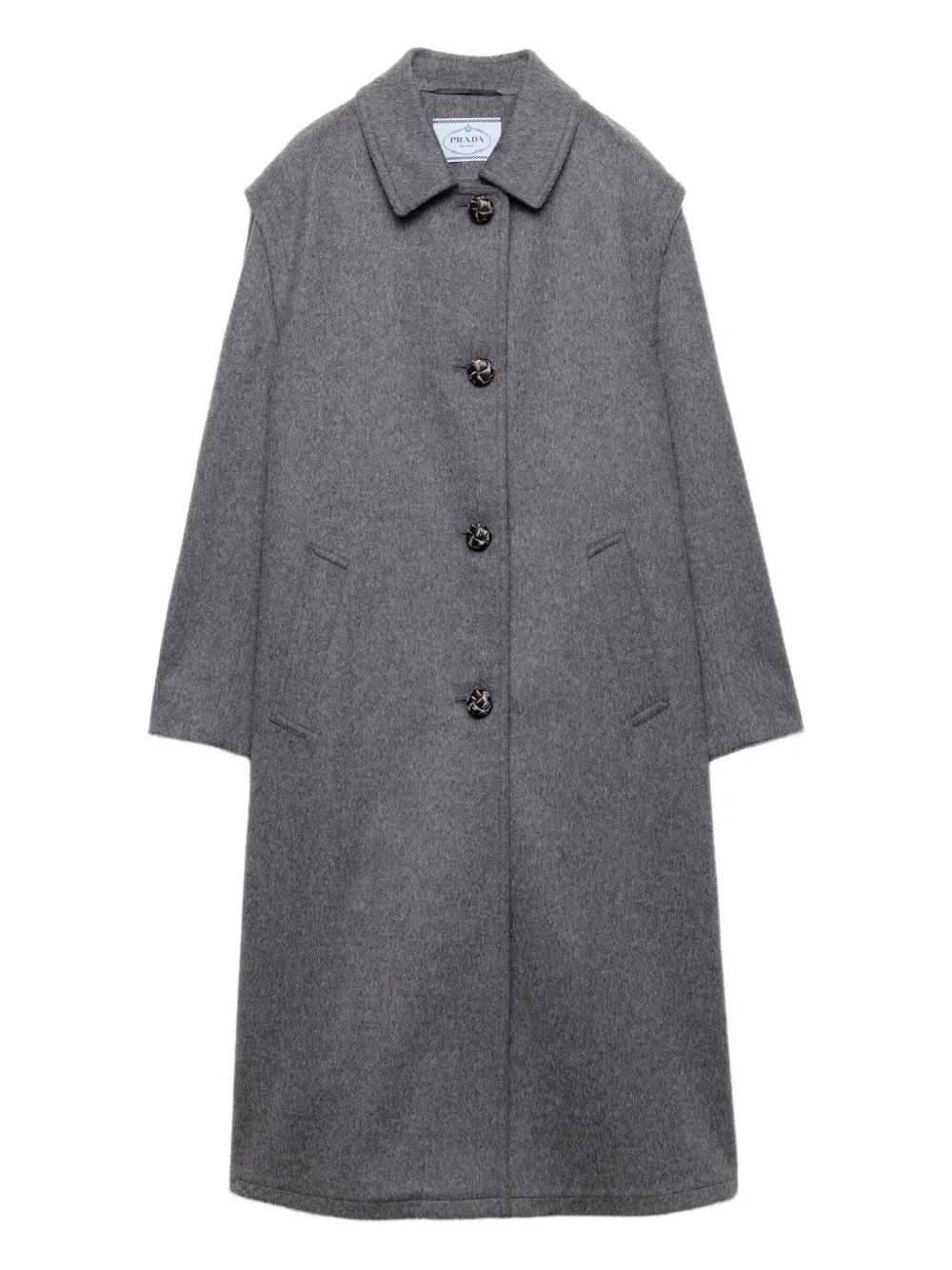Prada Single-breasted Double Loden Cloth Coat In Gray