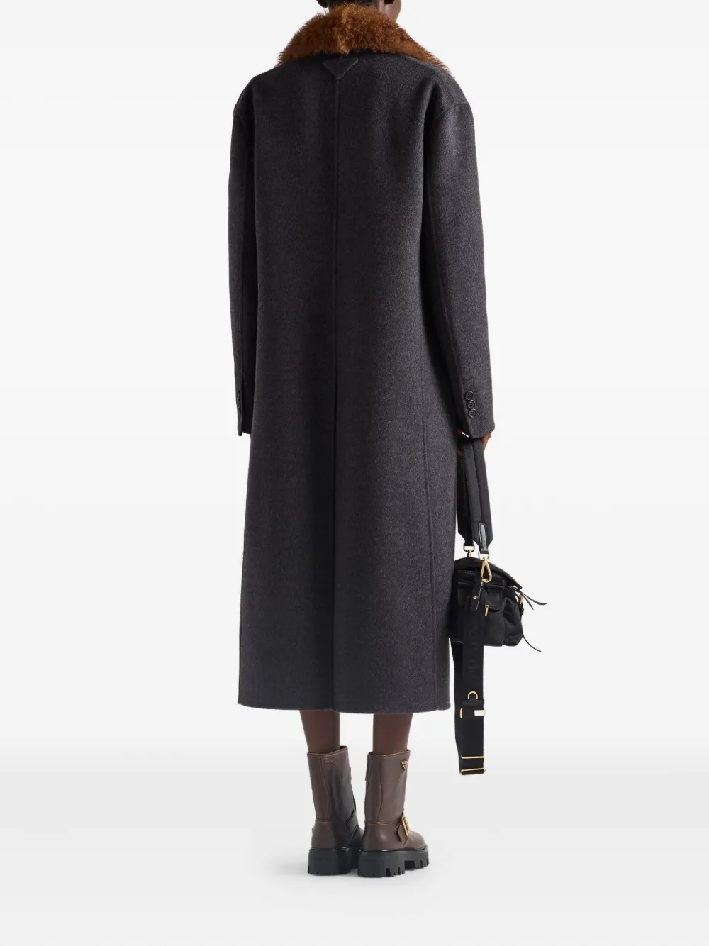 Prada Double-breasted Double Cashwool Coat In Gray