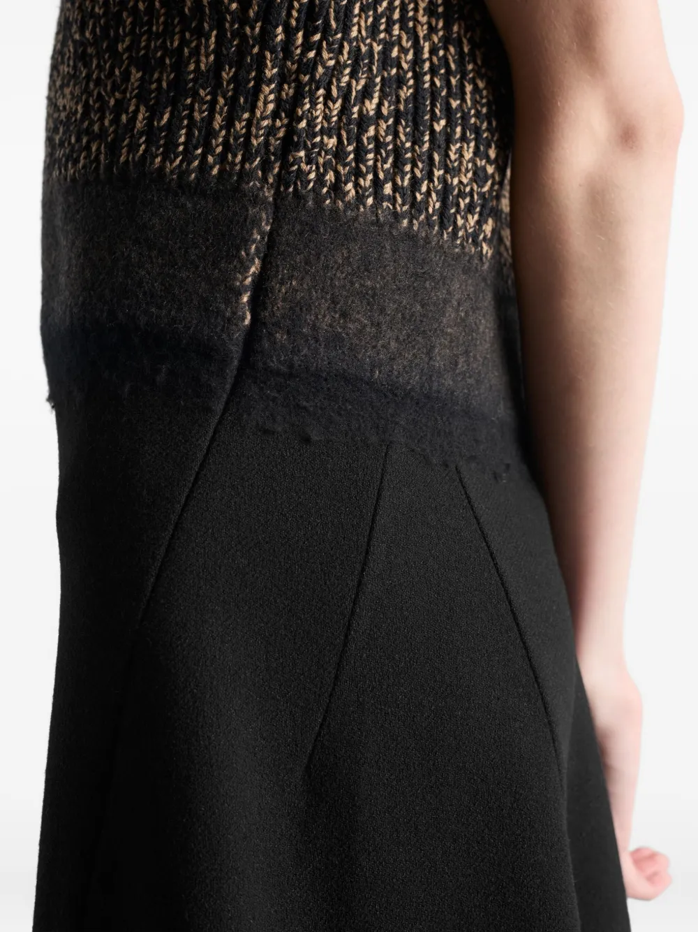 Prada Shetland Mouline Sleeveless Two-tone Midi Dress In Black