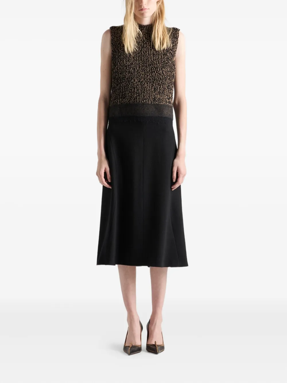 Prada Ribgebreide midi-jurk - Zwart