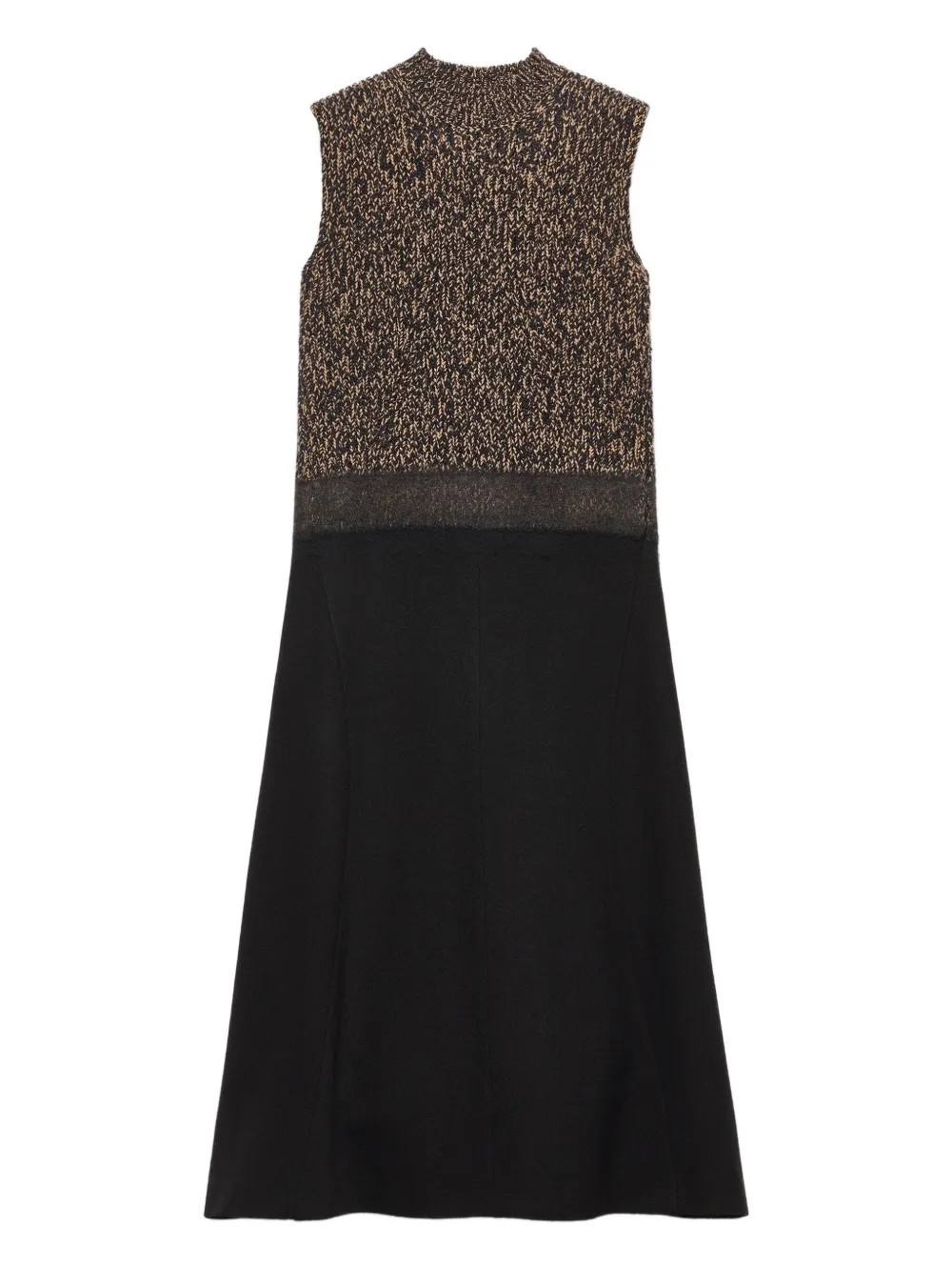 Prada Shetland Mouline Sleeveless Two-tone Midi Dress In Black