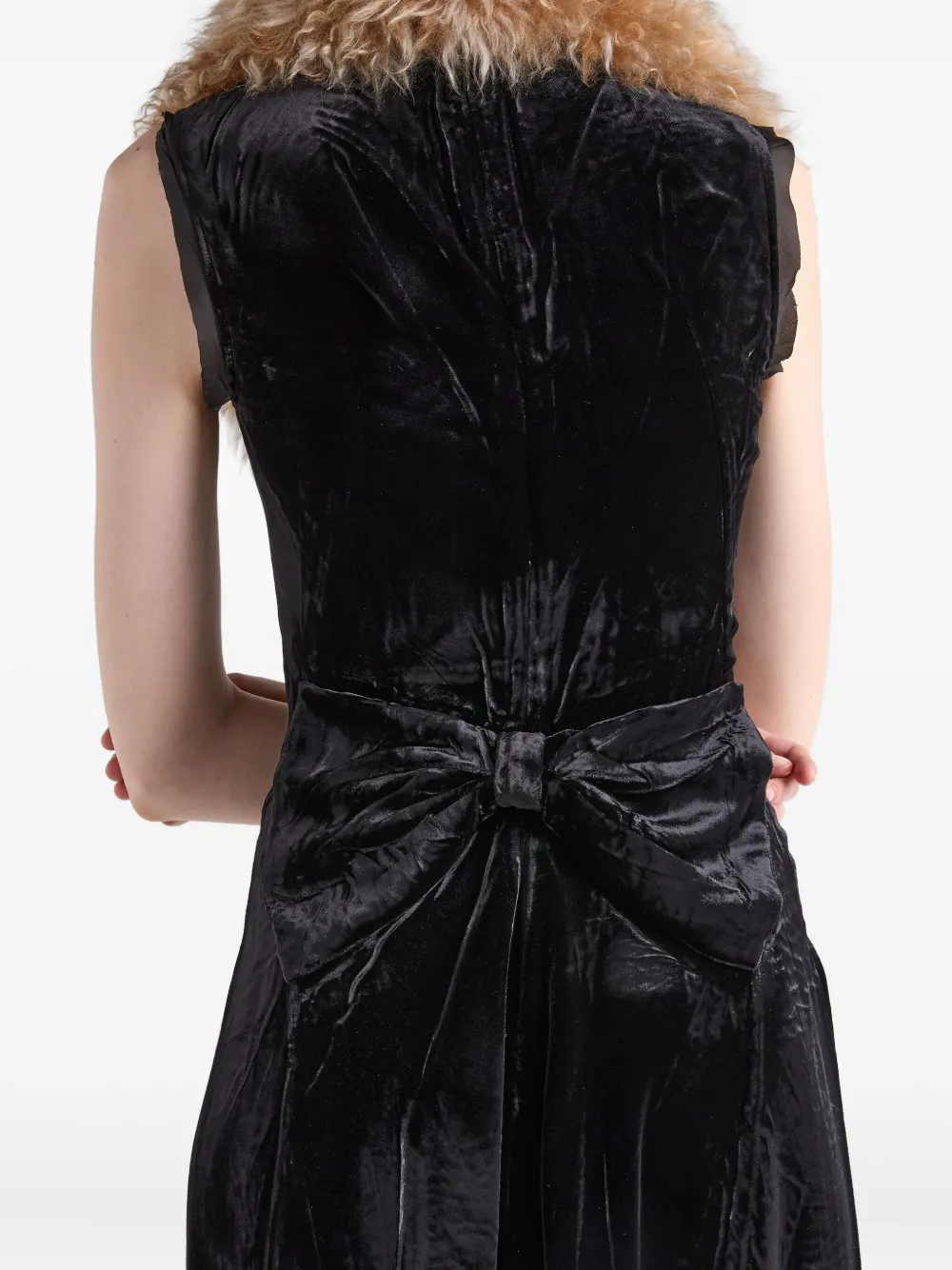 Prada Velvet Bow-back Sleeveless Midi Dress In Black