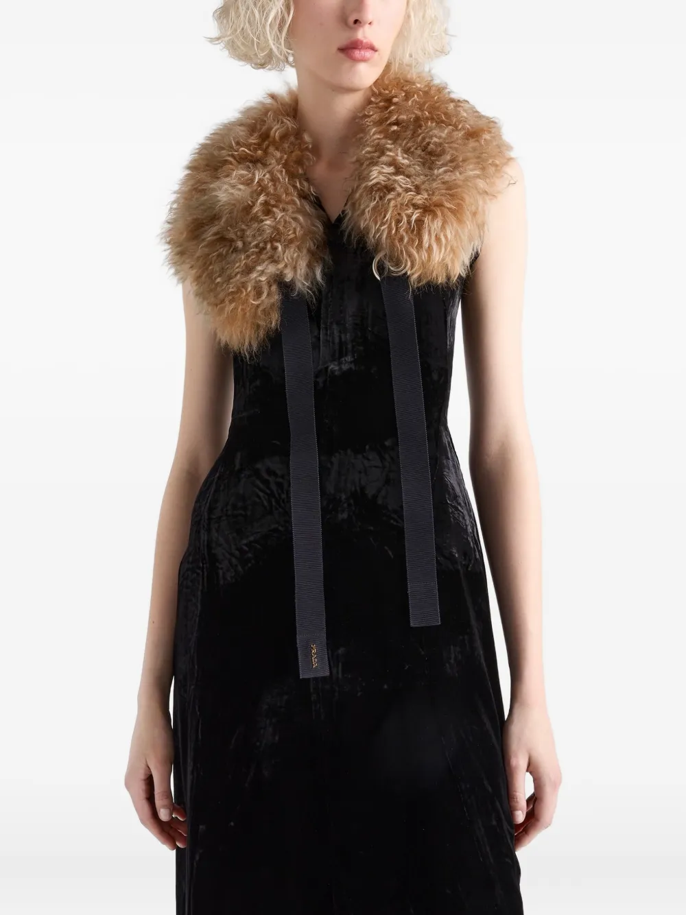 Prada Velvet Bow-back Sleeveless Midi Dress In Black