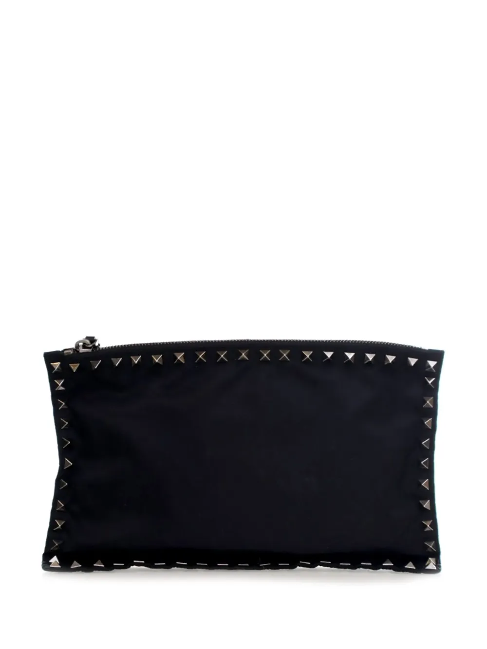 Pre-owned Valentino Garavani 2018-2025 Nylon Rockstud Zip Pouch Clutch Bag In Black