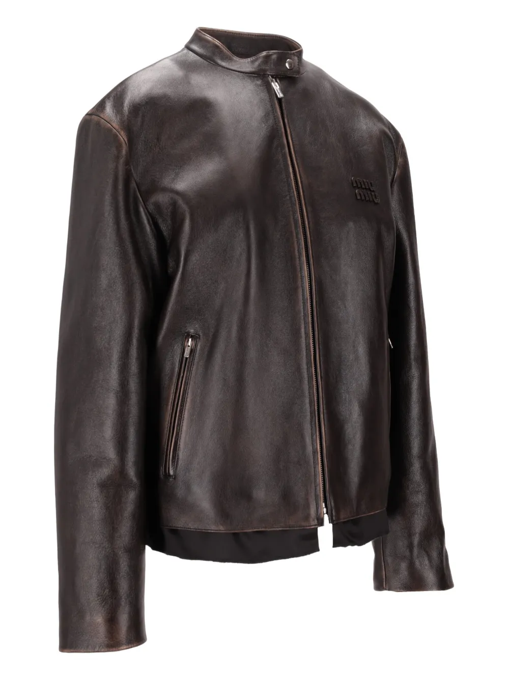  Miu Miu Nappa Leather Logo Jacket - Brown 