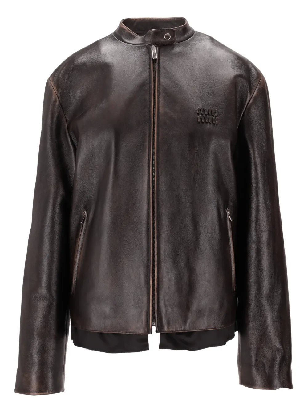 Miu Miu nappa leather logo jacket | Brown | Image 1