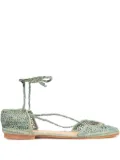 SLO_HAND_MADE lace-up raffia ballet flats - Green
