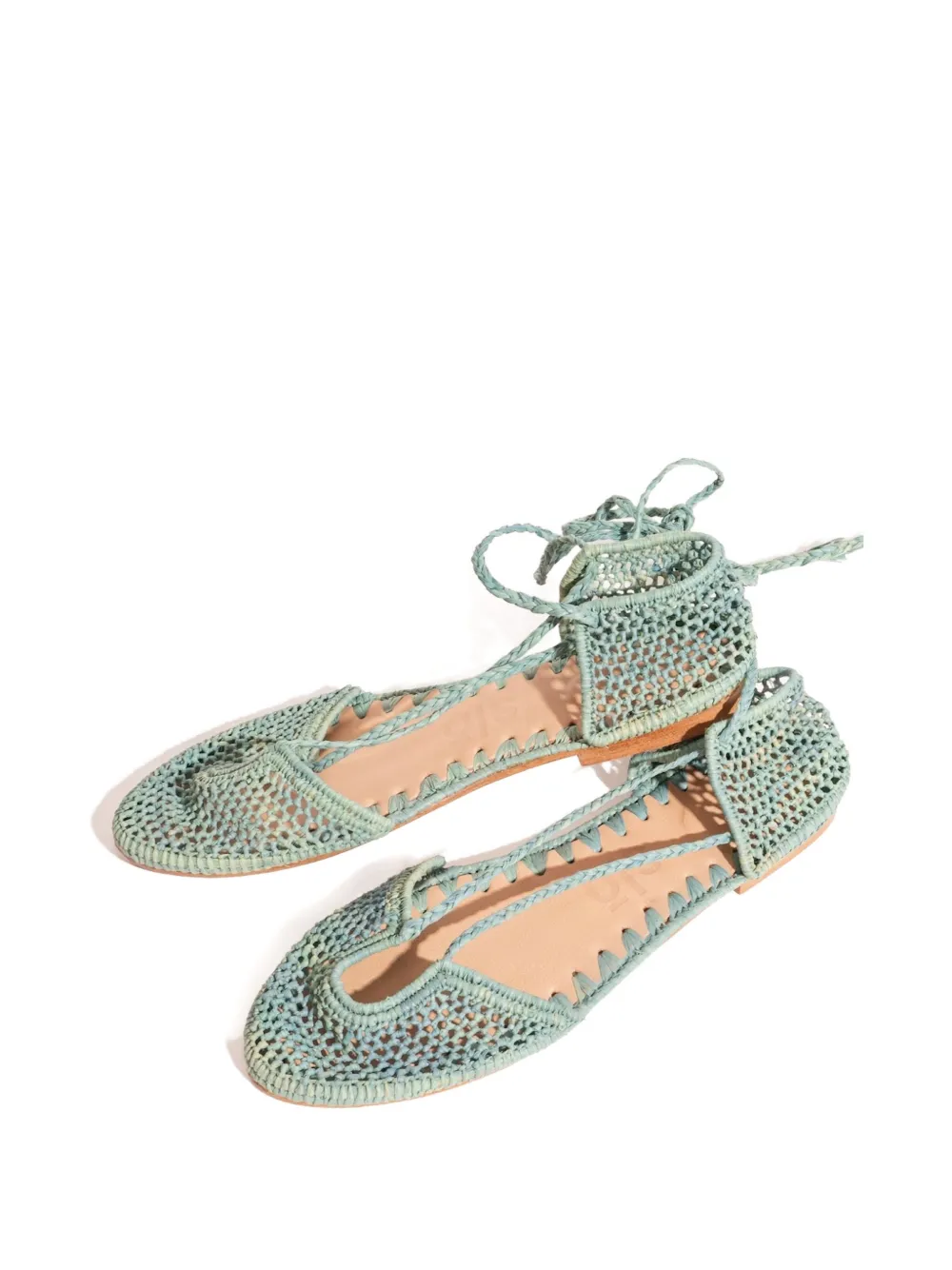 SLO_HAND_MADE Raffia ballerina's met veters - Groen