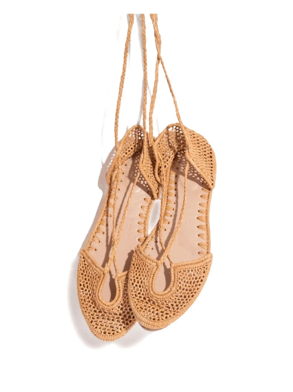 Slo_hand_made Raffia Lace-up Ballet Flats In Brown