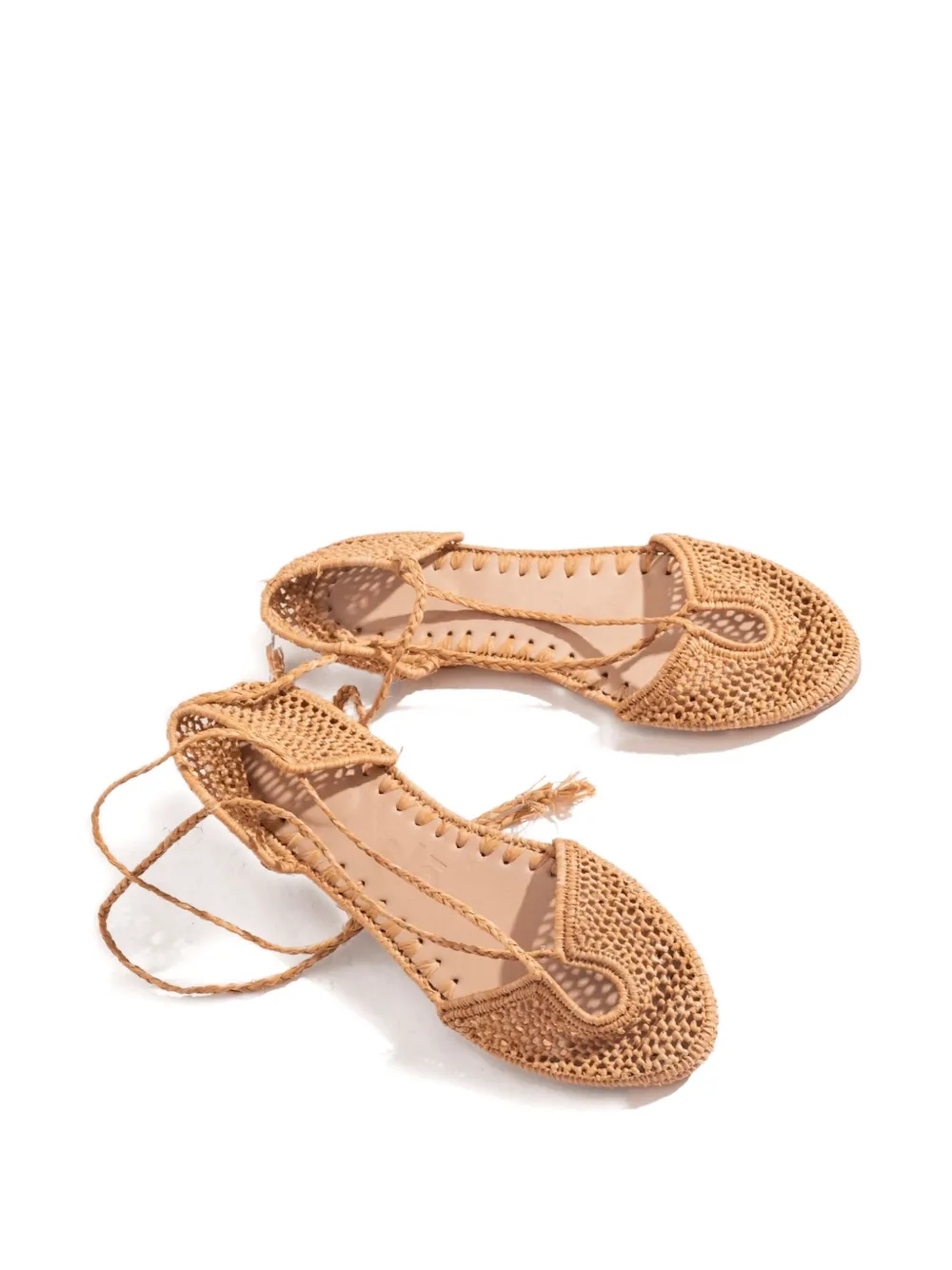 Slo_hand_made Raffia Lace-up Ballet Flats In Brown