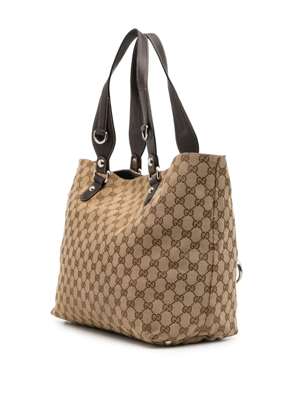 Pre-owned Gucci 2016-2025 Gg Canvas Icon Bit Tote Bag In Brown