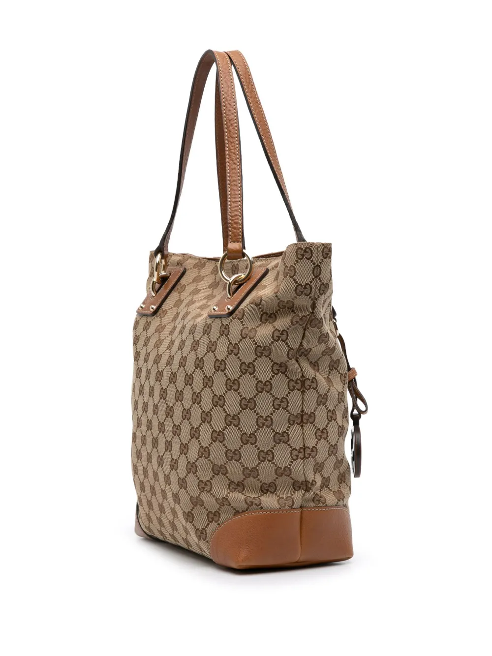 Pre-owned Gucci 2016-2025 Medium Gg Canvas Gg Charm Tote Bag In Brown