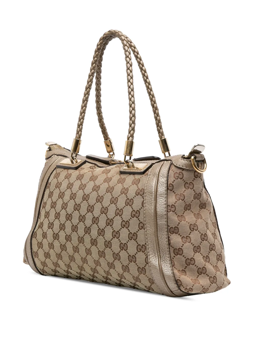 Pre-owned Gucci 2016-2025 Gg Canvas Bella Satchel In Gold