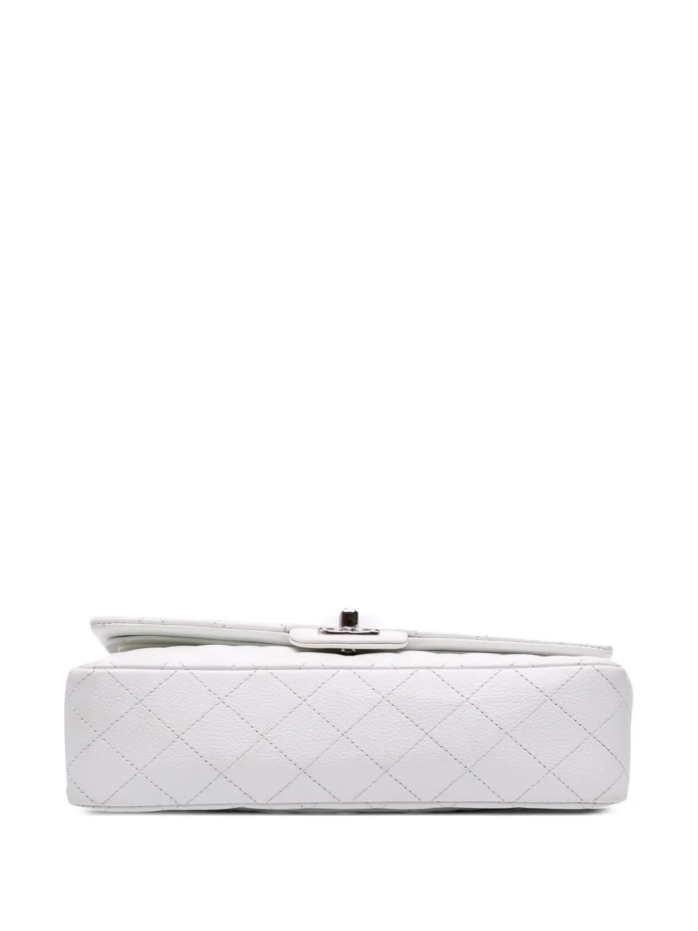 Pre-owned Chanel 2014 Medium Classic Caviar Double Flap Shoulder Bag In White