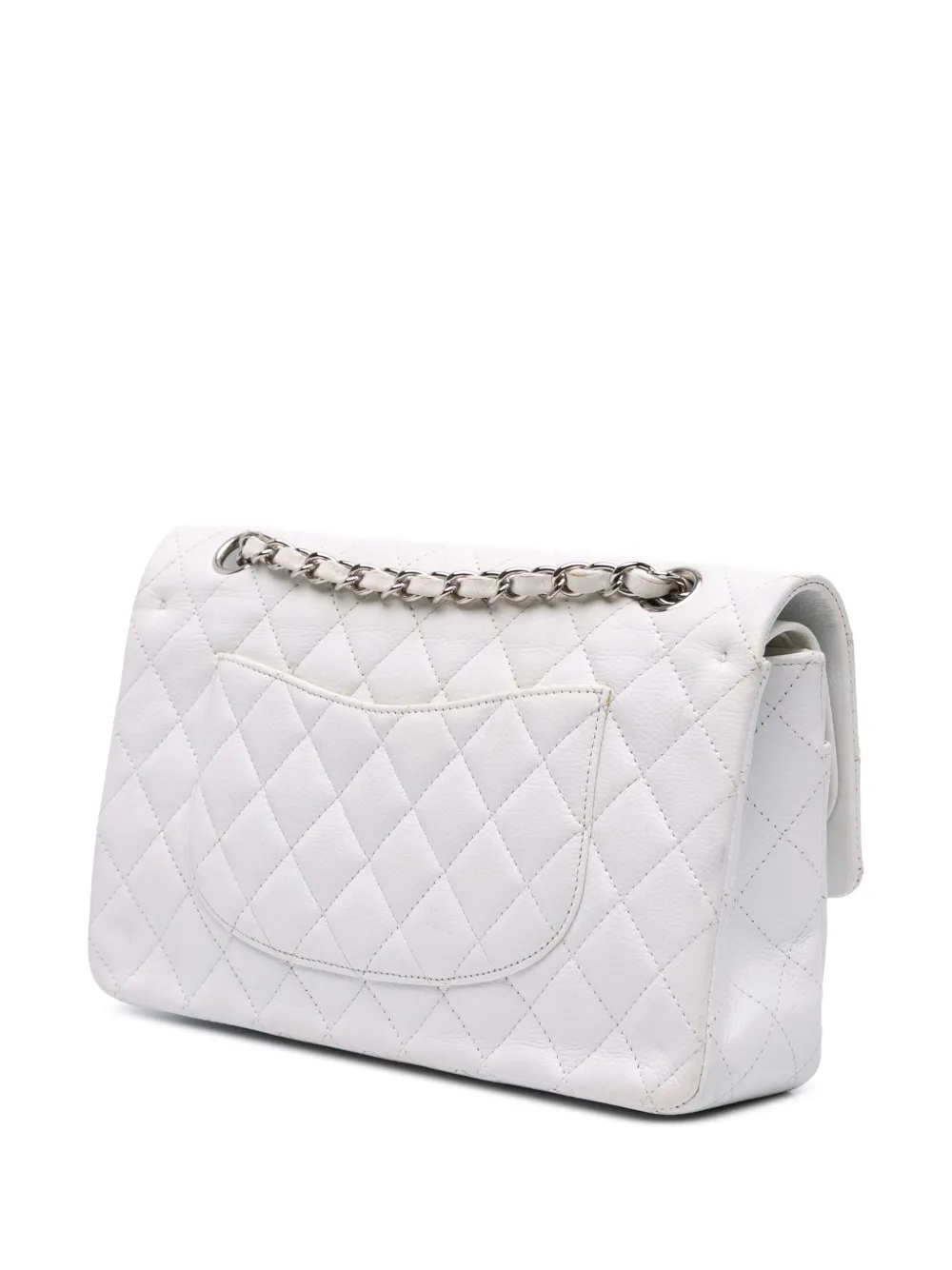 Pre-owned Chanel 2014 Medium Classic Caviar Double Flap Shoulder Bag In White
