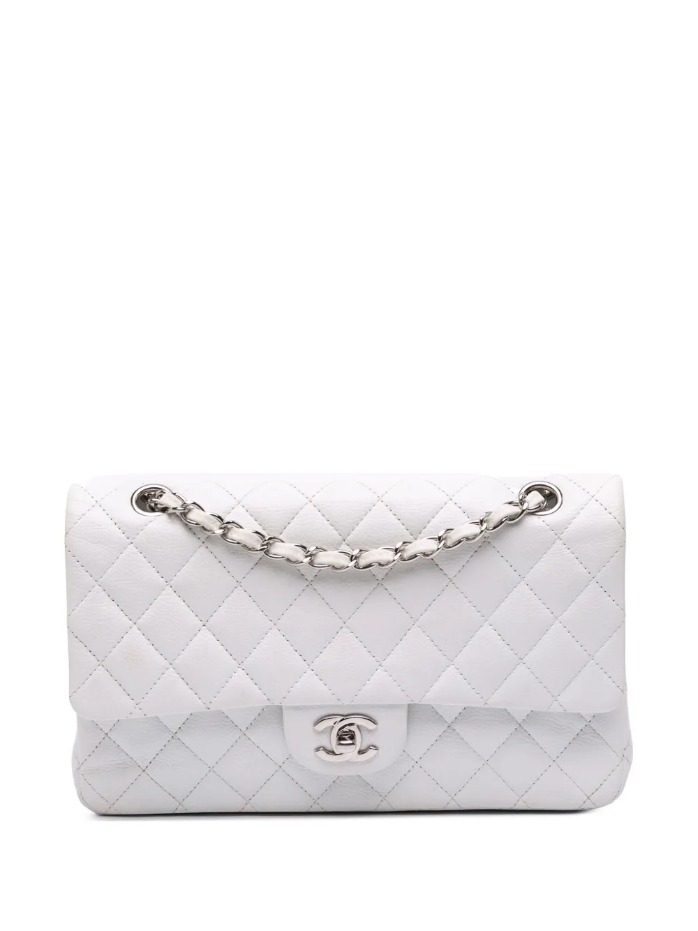 CHANEL Pre-Owned 2014 ミディアム クラシック キャビア ダブルフラップ ショルダーバッグ - ホワイト CHANEL Pre-Owned 2014 ミディアム クラシック キャビア ダブルフラップ ショルダーバッグ - ホワイト