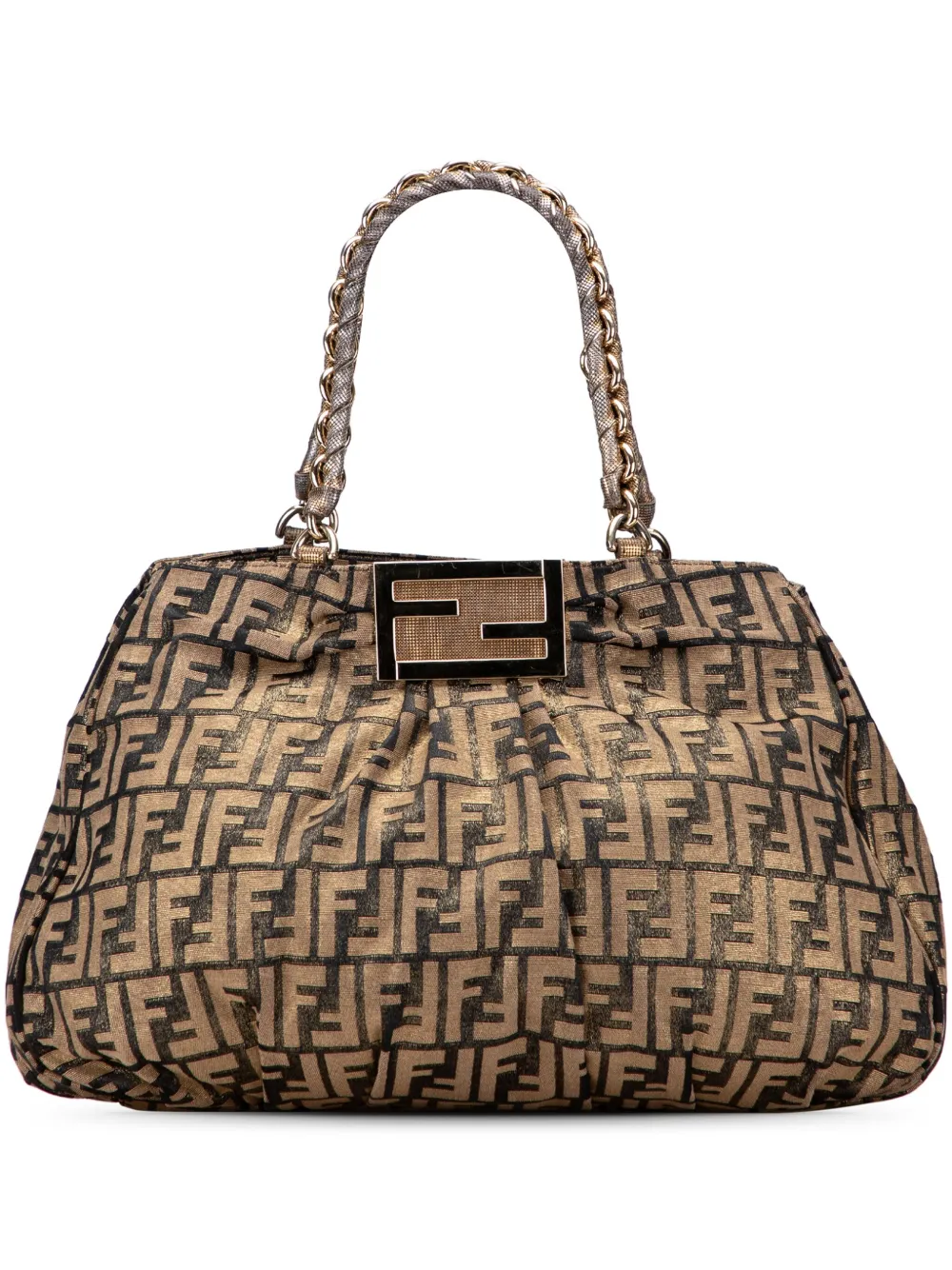 Fendi Pre-Owned 2000-2010 Large Zucca Metallic Lurex Mia Chain tote bag | Brown | Image 1