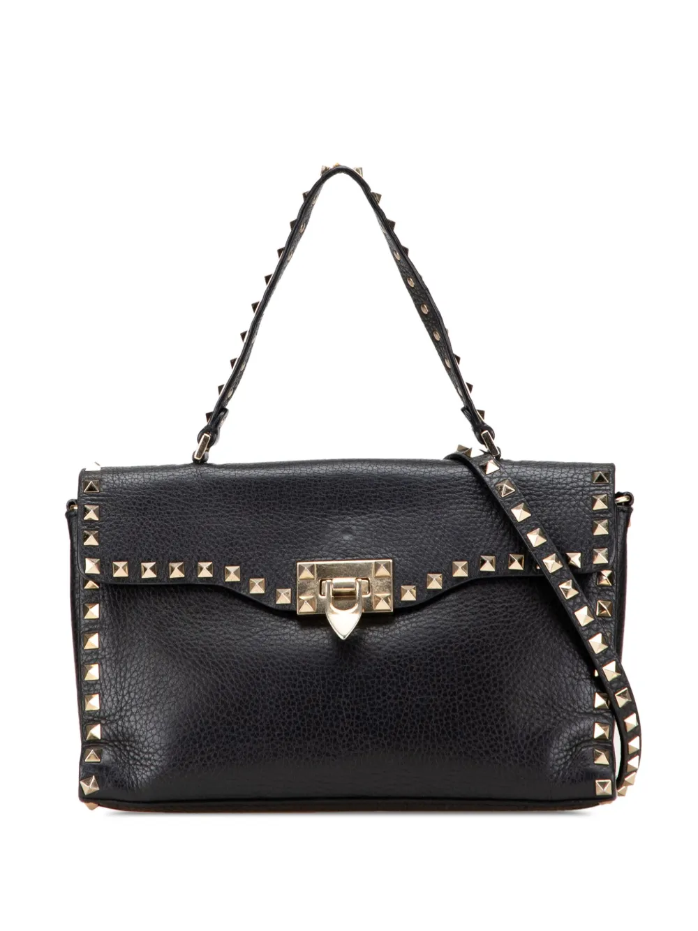 Valentino Garavani Pre-Owned 2000-2017 Small Pebbled Calfskin Rockstud Single Handle Flap satchel | Black | Image 1