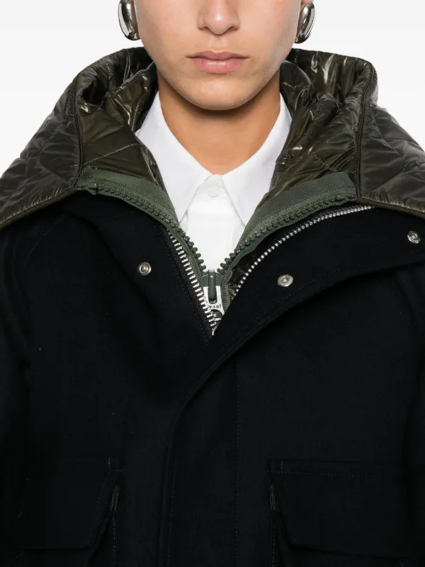 Sacai Hooded quilted-panel Jacket | Blue | FARFETCH