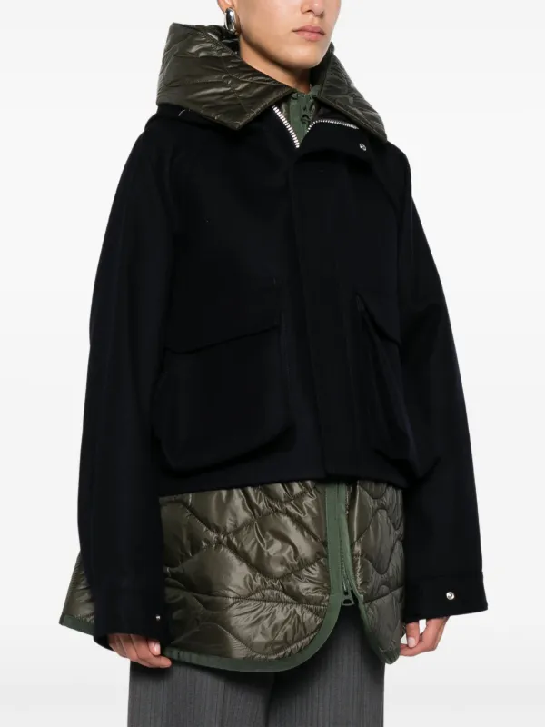 Sacai Hooded quilted-panel Jacket | Blue | FARFETCH