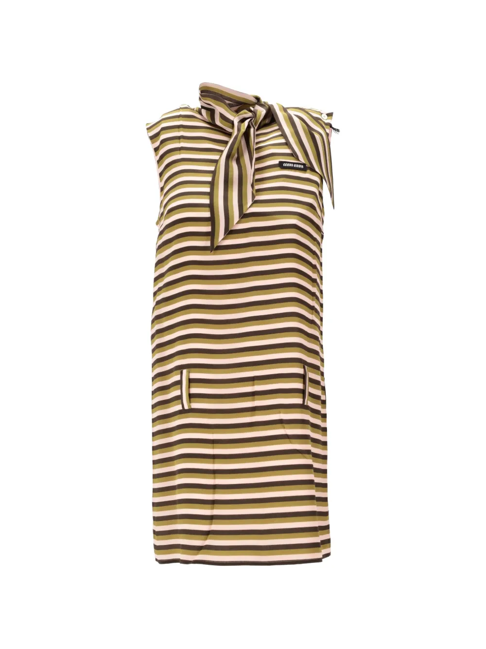 Miu Miu striped tie-neck mini dress - Verde