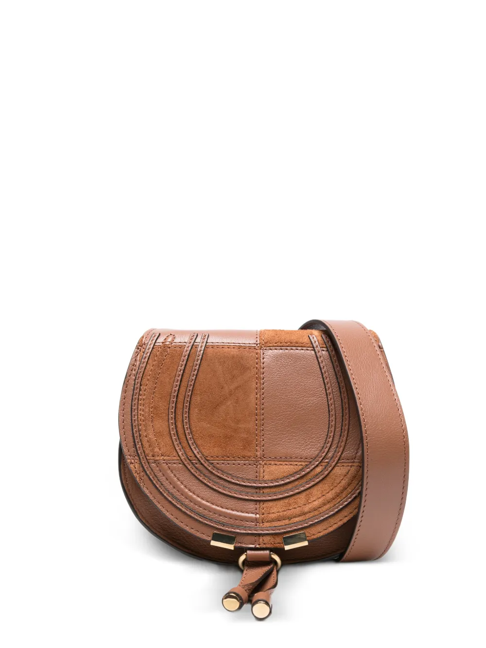 Chloé suede grained leather marcie crossbody bag - Marrone