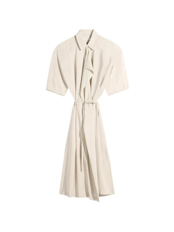 Lemaire Asymmetrical Shirt Dress in Dry Silk in Neutrals