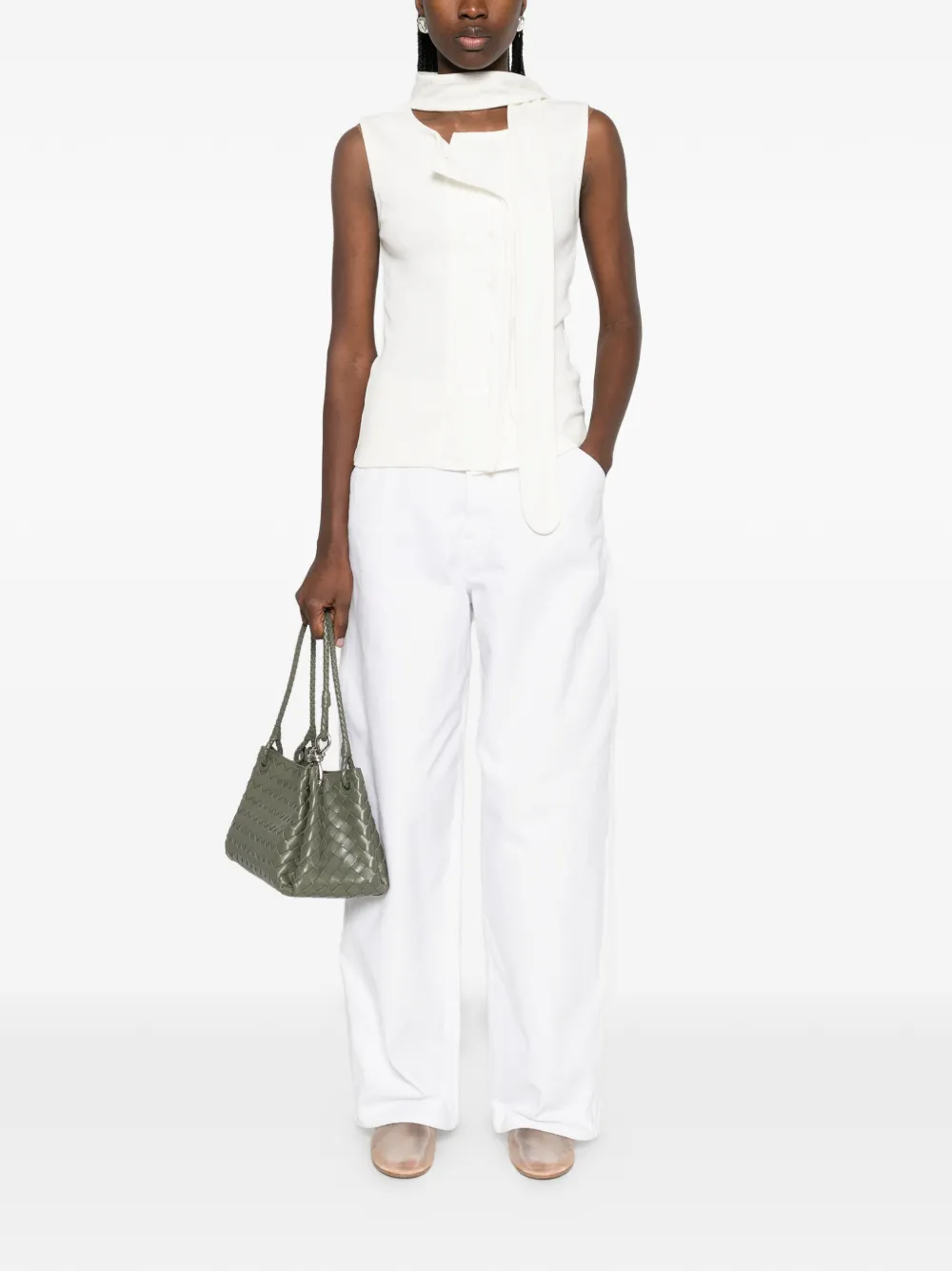 LEMAIRE Mouwloze top met gestrikte hals Beige