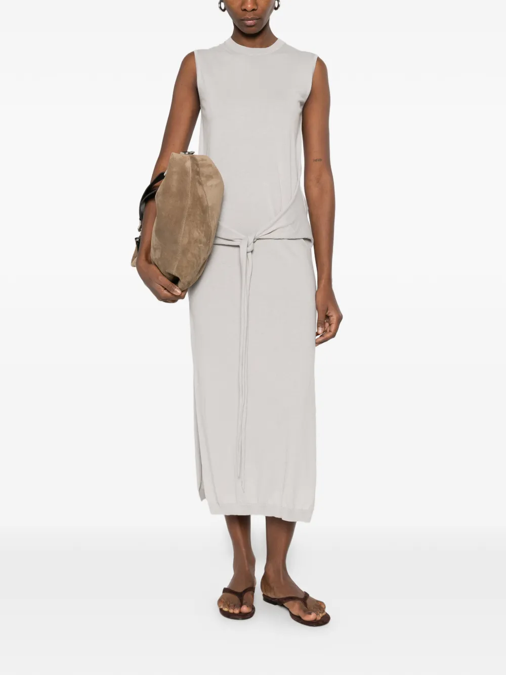 LEMAIRE Sleeveless Knotted Dress in Fine Cotton Crepe in Grey, view 2