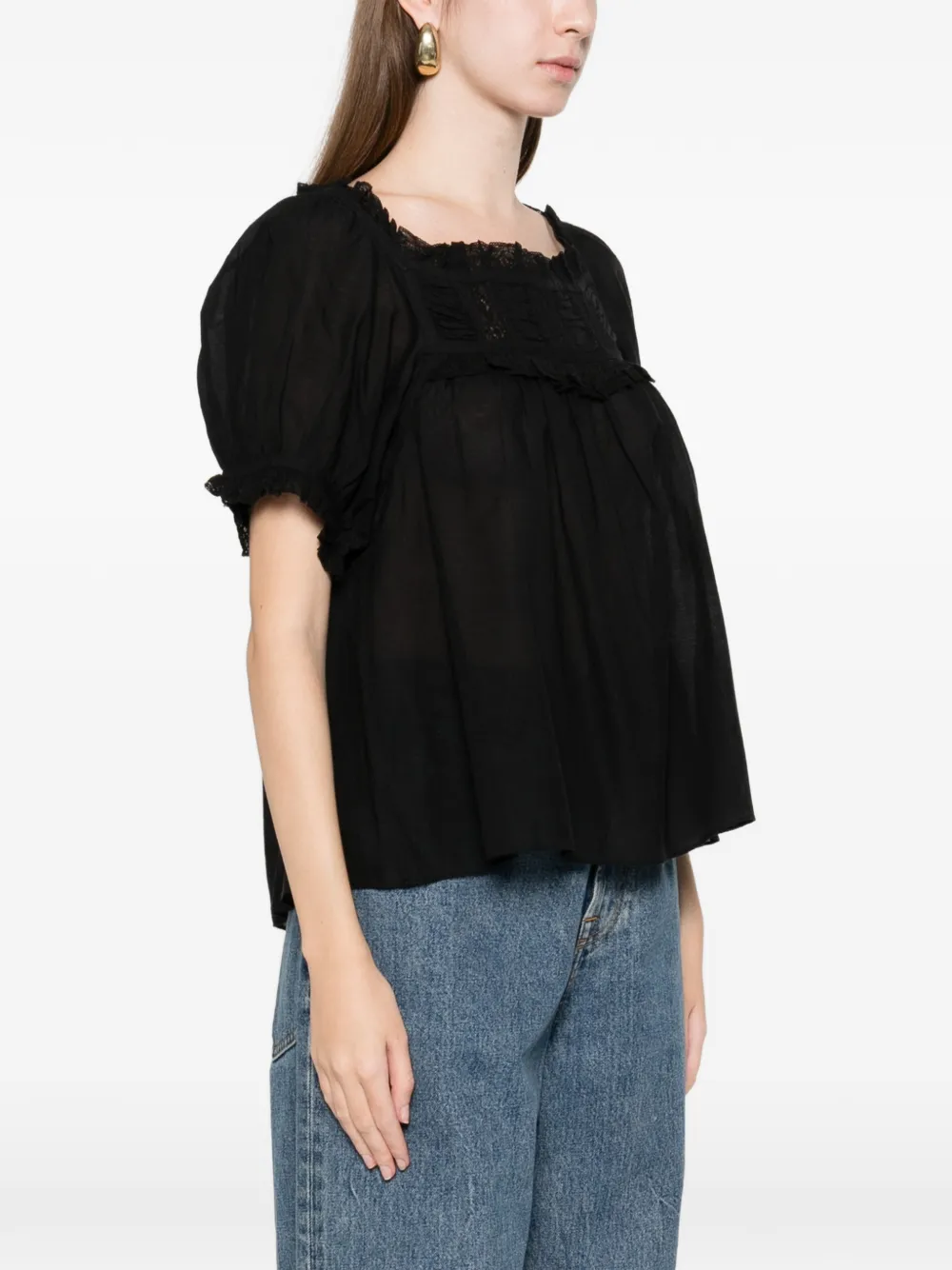 Doen Frances Ruffled Detail Top In Black