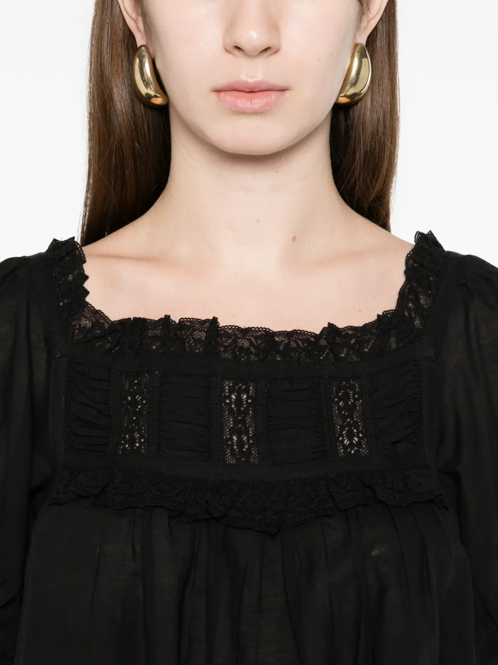 Doen Frances Ruffled Detail Top In Black