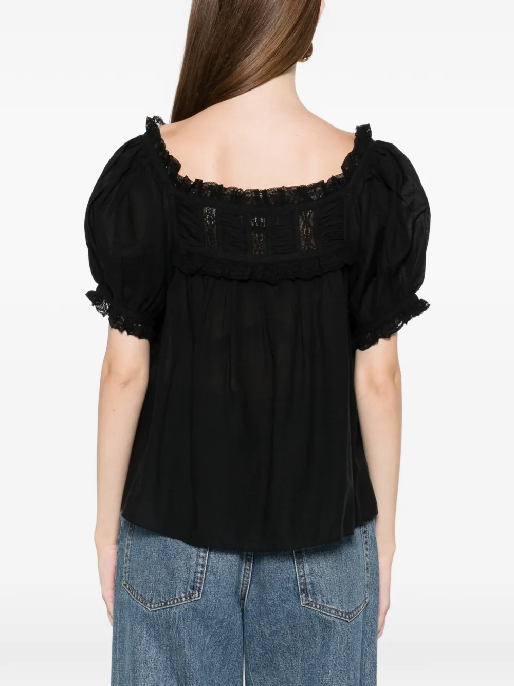 Doen Frances Ruffled Detail Top In Black