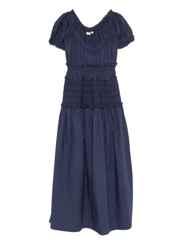 DEN Leanne Ruffled scoop-neck Midi Dress | Blue | FARFETCH DEN Leanne Ruffled scoop-neck Midi Dress | Blue | FARFETCH